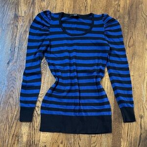 Forever 21 Blue and Black Striped Sweater Puff Sleeves